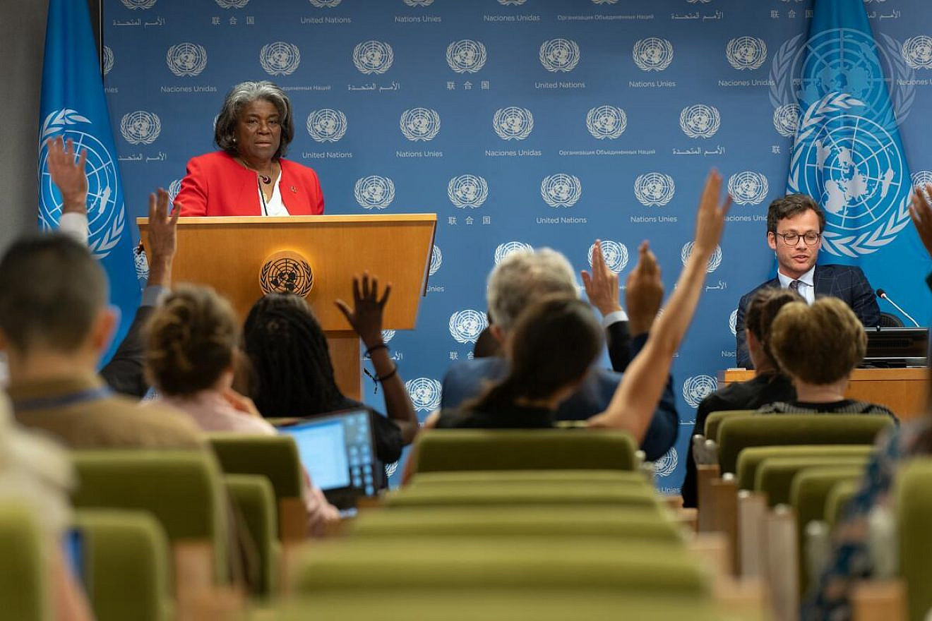Linda Thomas-Greenfield, U.S. ambassador to the United Nations, briefs reporters ahead of the 78th session of the U.N.s General Assembly debate on Sept. 14, 2023. Credit: Cia Pak/U.N. Photo.