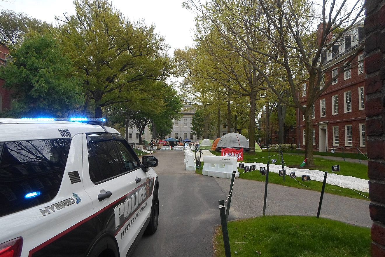 An anti-Israel encampment on the Harvard University campus in Cambridge, Mass., on May 12, 2024. Credit: PhillipJR/Shutterstock.