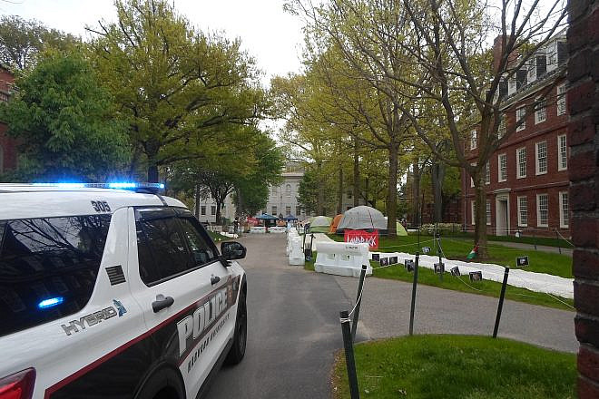 An anti-Israel encampment on the Harvard University campus in Cambridge, Mass., on May 12, 2024. Credit: PhillipJR/Shutterstock.