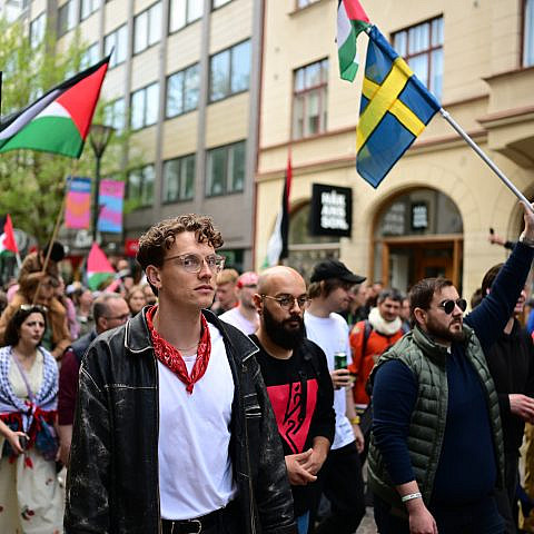 Anti-Israel protesters demonstrated in Malmö, Skåne, Sweden on May 11 2024 during the Eurovision Song Contest. Credit: Woodan/Shutterstock.