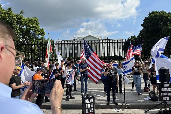 Yuval David speaks at a rally outside the White House on May 19, 2024. Credit: Richard Pollock.