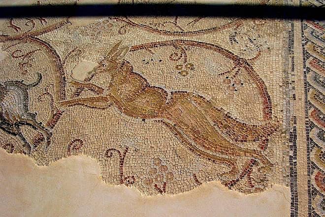 Detail of the mosaic floor of the ancient Great Synagogue of Gaza. Credit: Avishai Teicher via Wikimedia Commons.