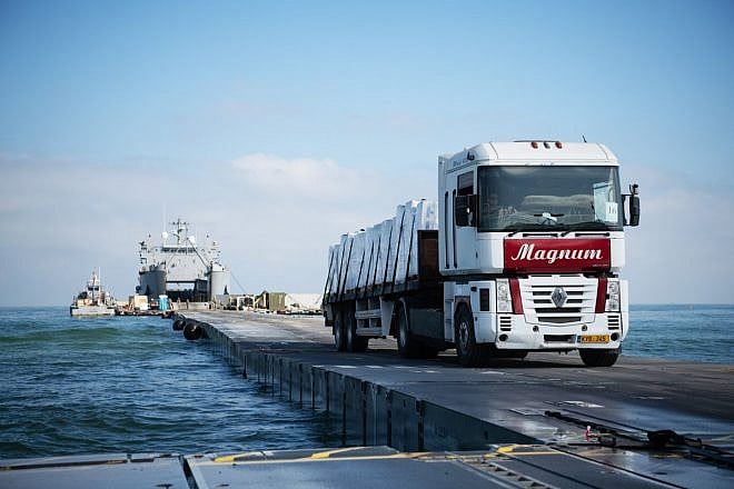 Due to expected high seas, the temporary pier was removed from its anchored position in Gaza and towed back to Ashdod, Israel, on June 14, 2024. Credit: Courtesy.