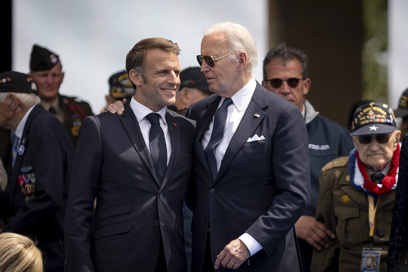 U.S. President Joe Biden and French President Emmanuel Macron at the 80th Anniversary of D-Day ceremony at the Normandy American Cemetery in Normandy, France, June 6, 2024. Credit: Benjamin Applebaum/U.S. Department of Defense.