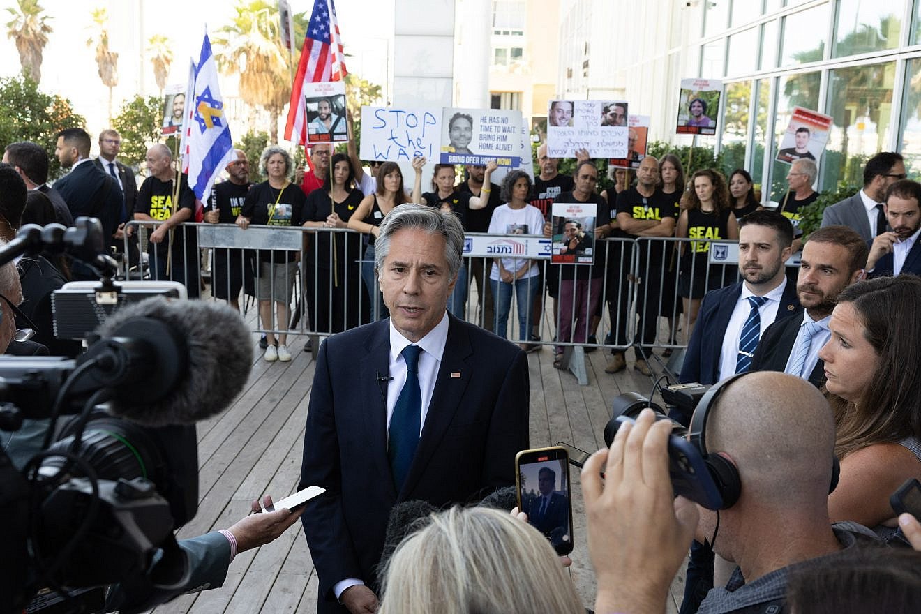 Secretary of State Antony Blinken talks to reporters in Tel Aviv, June 11, 2024. Photo by Chuck Kennedy/U.S. State Department.