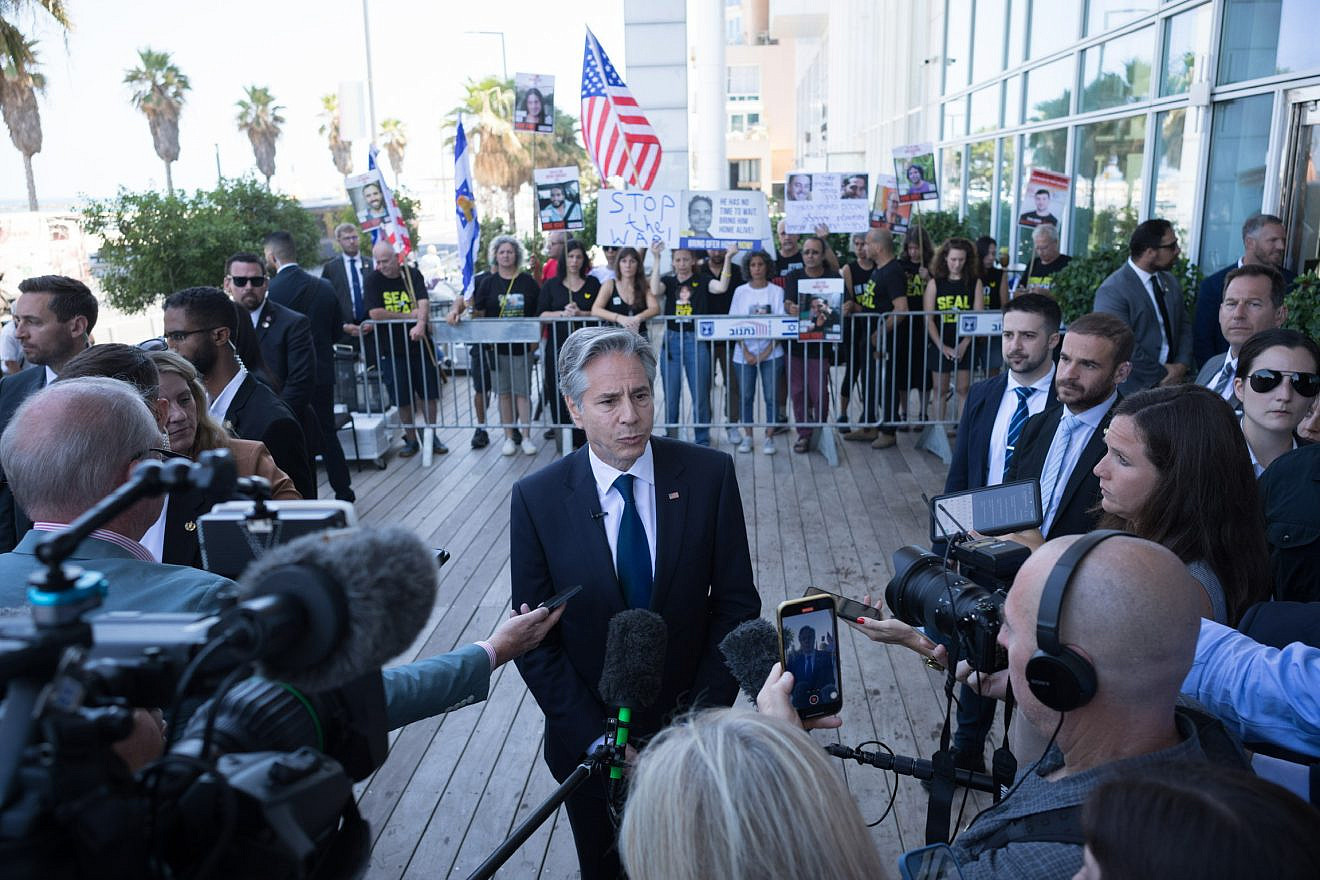 U.S. Secretary of State Antony Blinken talks to reporters in Tel Aviv, June 11, 2024. Credit: Chuck Kennedy/U.S. State Department.