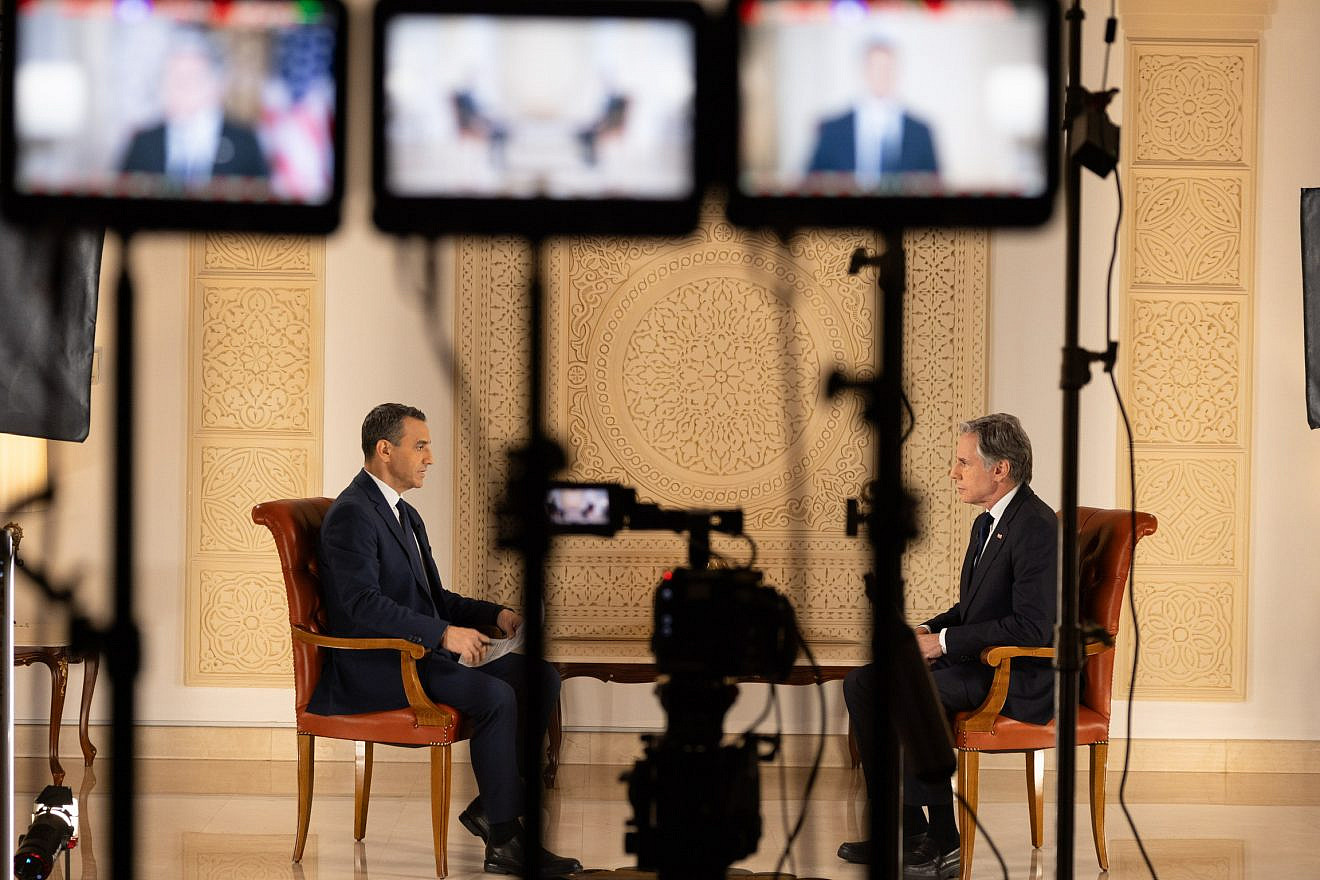 U.S. Secretary of State Antony Blinken is interviewed by Jalal Chahda of Al Jazeera in Doha, Qatar, June 12, 2024. Credit: Chuck Kennedy/U.S. State Department.
