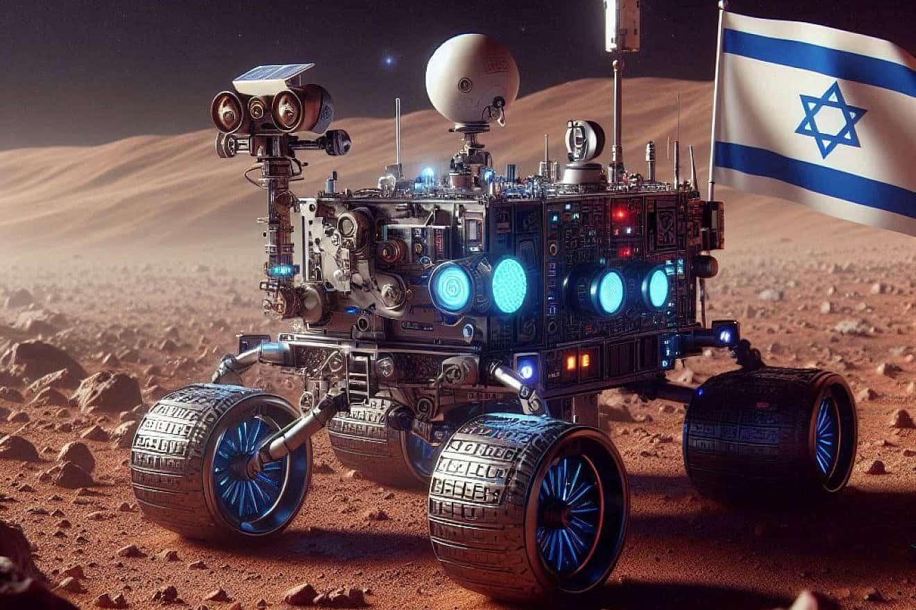 AI impression of an exploration rover on Mars. Created by JNF-USA with Microsoft’s Copilot.