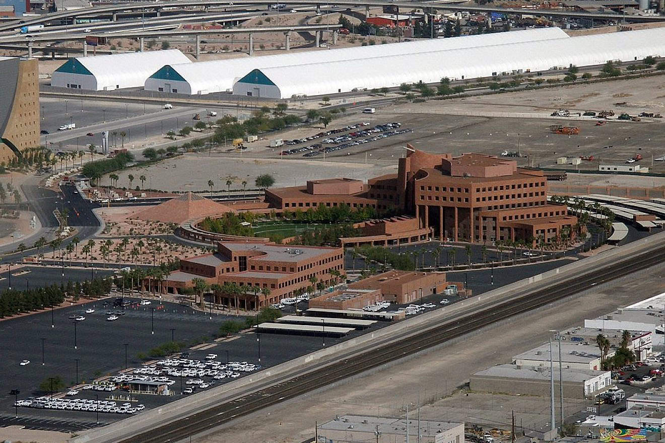 The Clark County Government Center in Las Vegas, as seen from the tower at Stratosphere Las Vegas. Credit: Coolcaesar via Wikimedia Commons.
