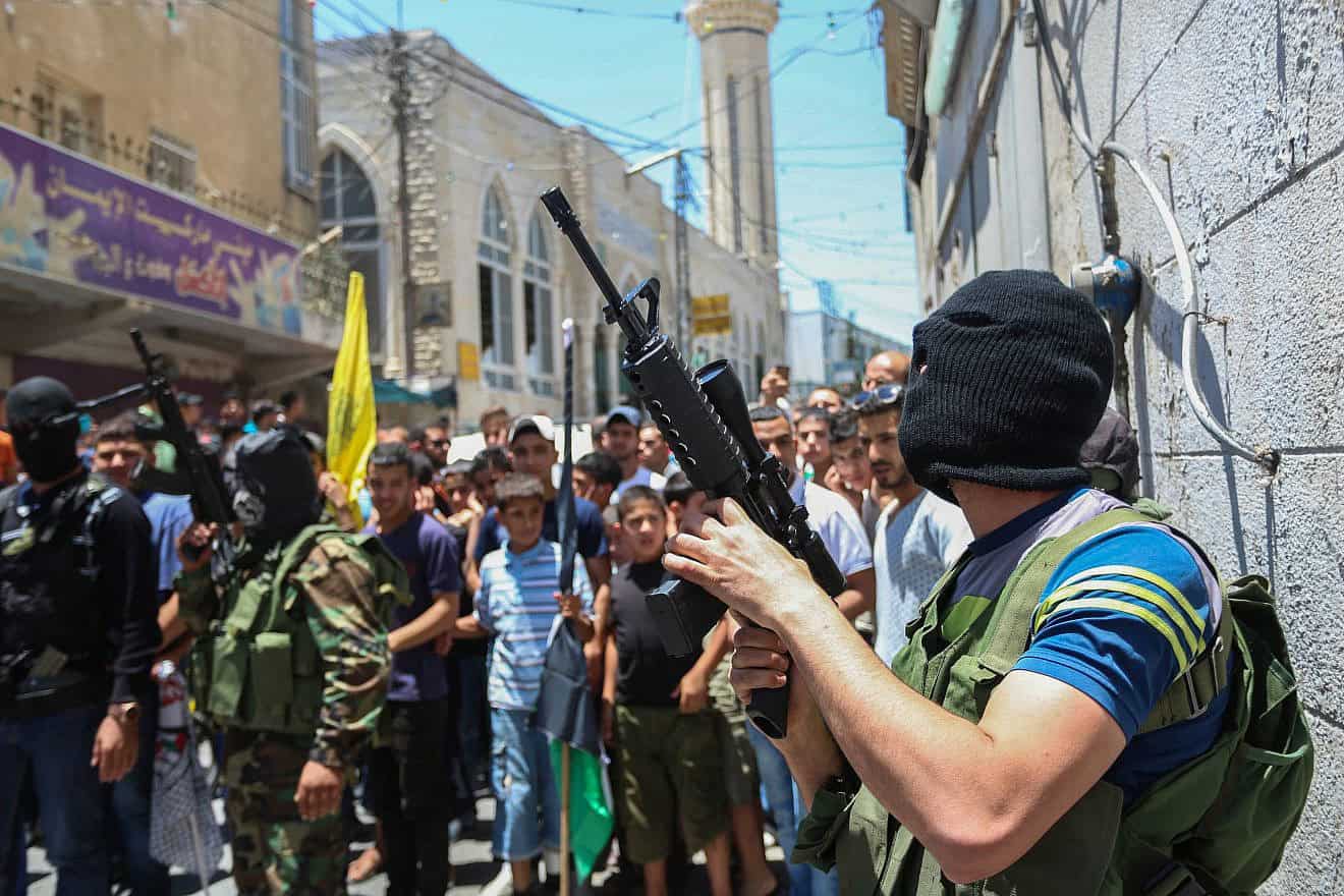 Palestinian terrorists at a funeral in Qalandiya, near Ramallah, July 3, 2015. Photo by Flash90.