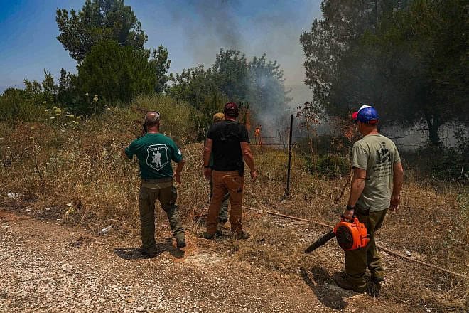 View of a large fire caused from rockets fired from Lebanon, near Moshav Ramot Naftali in the Upper Galilee, near the border, June 1, 2024. Photo by Ayal Margolin/Flash90.