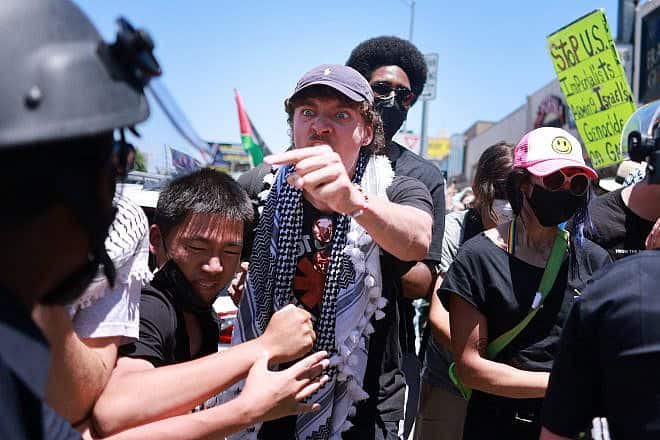 Los Angeles Police Department officers clash with anti-Israel protesters outside the Adas Torah Orthodox Jewish synagogue in Los Angeles, June 23, 2024. Photo by David Swanson/AFP via Getty Images.