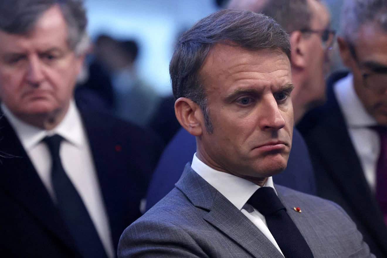 French President Emmanuel Macron looks on before the inauguration of the Saint-Denis Pleyel metro station north of Paris on June 24, 2024. Photo by Yves Herman/POOL/AFP via Getty Images.