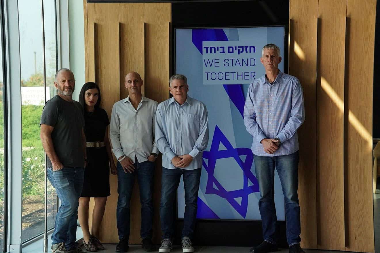 Team members affiliated with the Iron Nation impact fund, supporting the high-tech industry in Israel. From left: Chen Linchevski, Ira Freedman, Jason Wolf, Gil Friedlander and Ilan Tevet. Photo by Yoav Lavi.