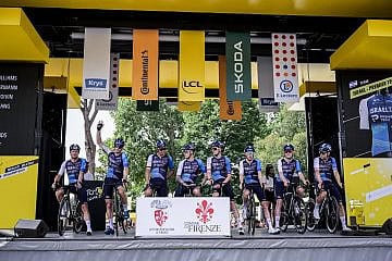The Israel-Premier Tech riders in Florence, ahead of the Italian start of the 2024 Tour de France cycling race, June 29, 2024. Credit: Israel-Premier Tech.