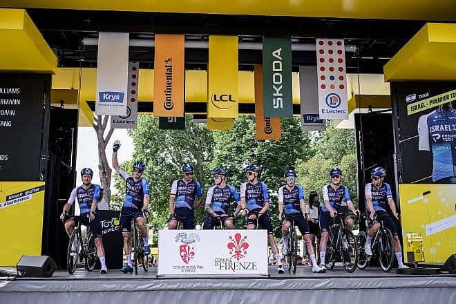 The Israel-Premier Tech riders in Florence, ahead of the Italian start of the 2024 Tour de France cycling race, June 29, 2024. Credit: Israel-Premier Tech.
