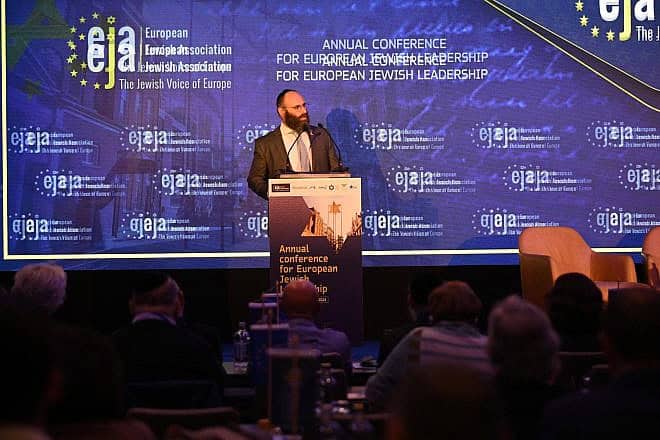 European Jewish Association Menachem Margolin addresses the EJA's conference in Amsterdam, June 3, 2024. Photo by Yoav Dudkevitch.