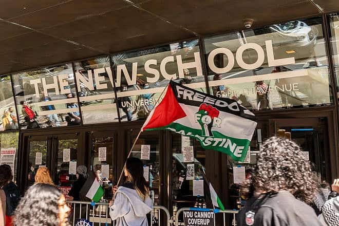 Anti-Israel activists rally outside the New School in Manhattan, April 25, 2024. Credit: rblfmr/Shutterstock.