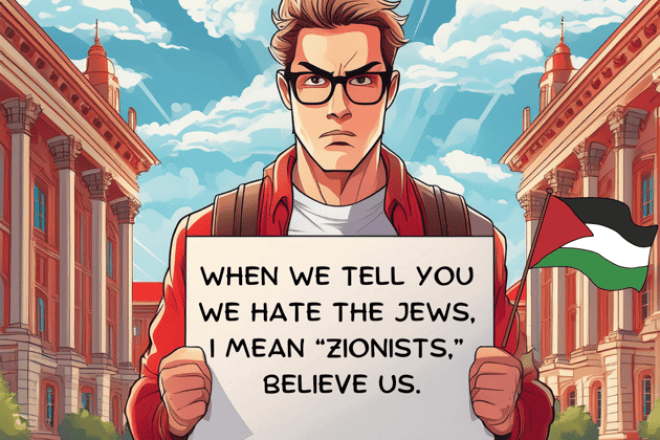 An anti-Jewish, anti-Israel graphic circulating in the United States, spring 2024, Credit: Courtesy.
