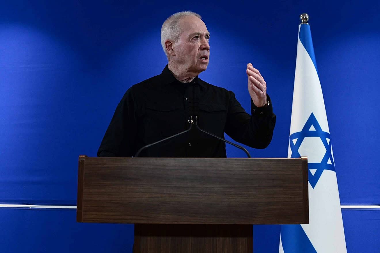 Israeli Defense Minister Yoav Gallant speaks during a press conference at the Kirya military base in Tel Aviv on May 15, 2024. Photo by Tomer Neuberg/Flash90.