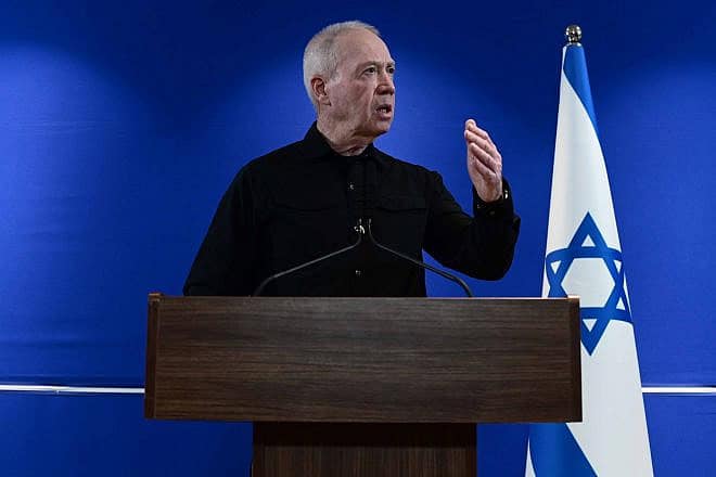 Israeli Defense Minister Yoav Gallant speaks during a press conference at the Kirya military base in Tel Aviv on May 15, 2024. Photo by Tomer Neuberg/Flash90.