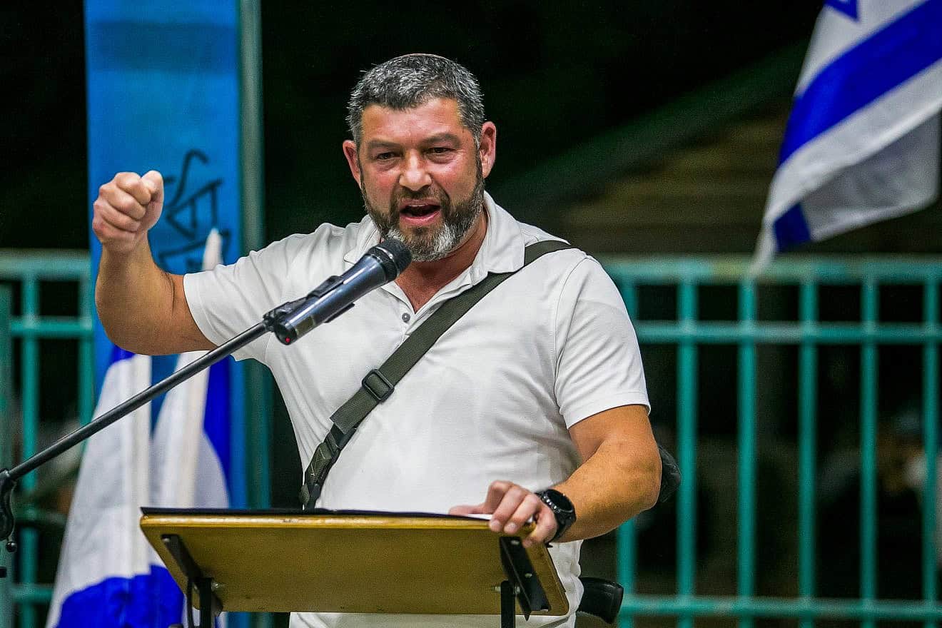 IDF Brig.-Gen. (res.) Ofer Winter speaks during a Jerusalem Day event in Ariel, June 4, 2024. Source: Flash90.