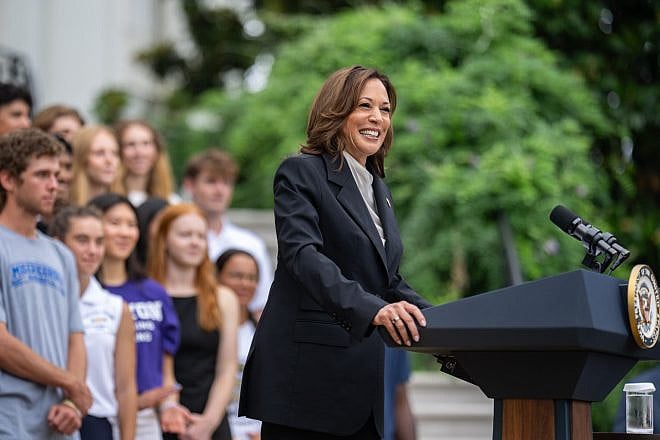 U.S. Vice President Kamala Harris speaks at a White House event recognizing NCAA championship teams from the 2023-24 season. Credit: White House.