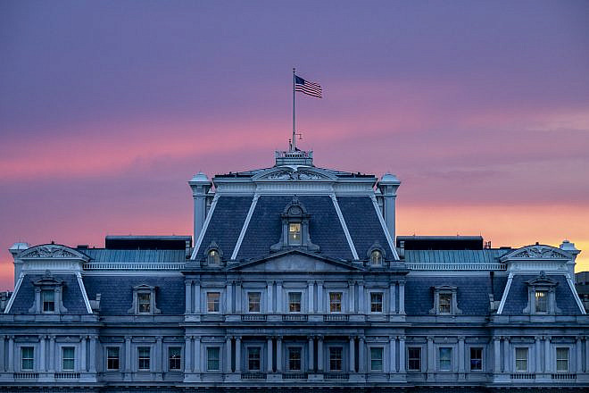 The Eisenhower Executive Office Building seen at dusk prior to the Fourth of July fireworks display on the National Mall, July 4, 2024. Credit: Carlos Fyfe/White House.