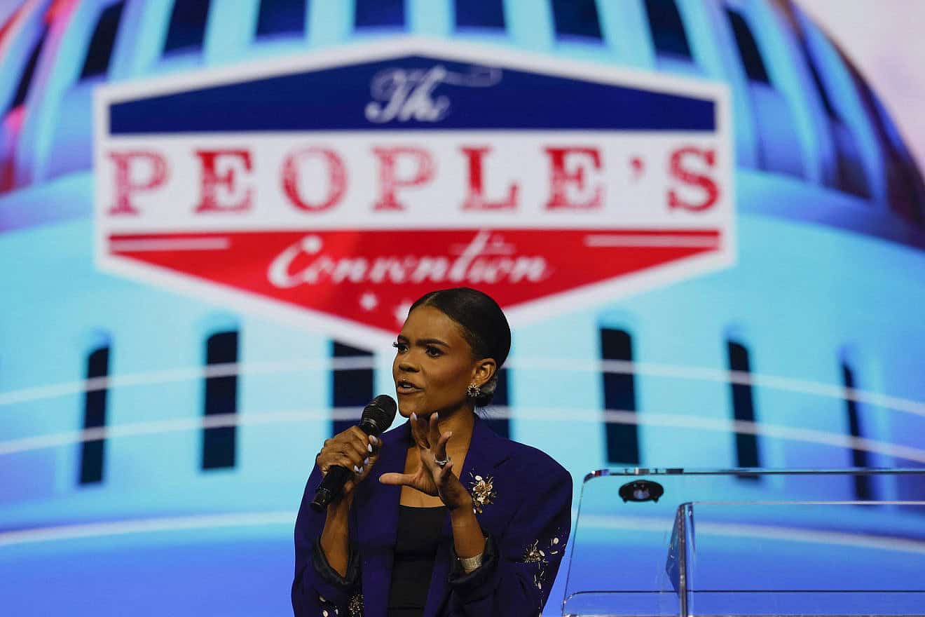 Conservative political commentator Candace Owens speaks on stage during "Turning Point's The Peoples Convention" at Huntington Place in Detroit on June 14, 2024. Photo by Jeff Kowalsky/AFP via Getty Images.