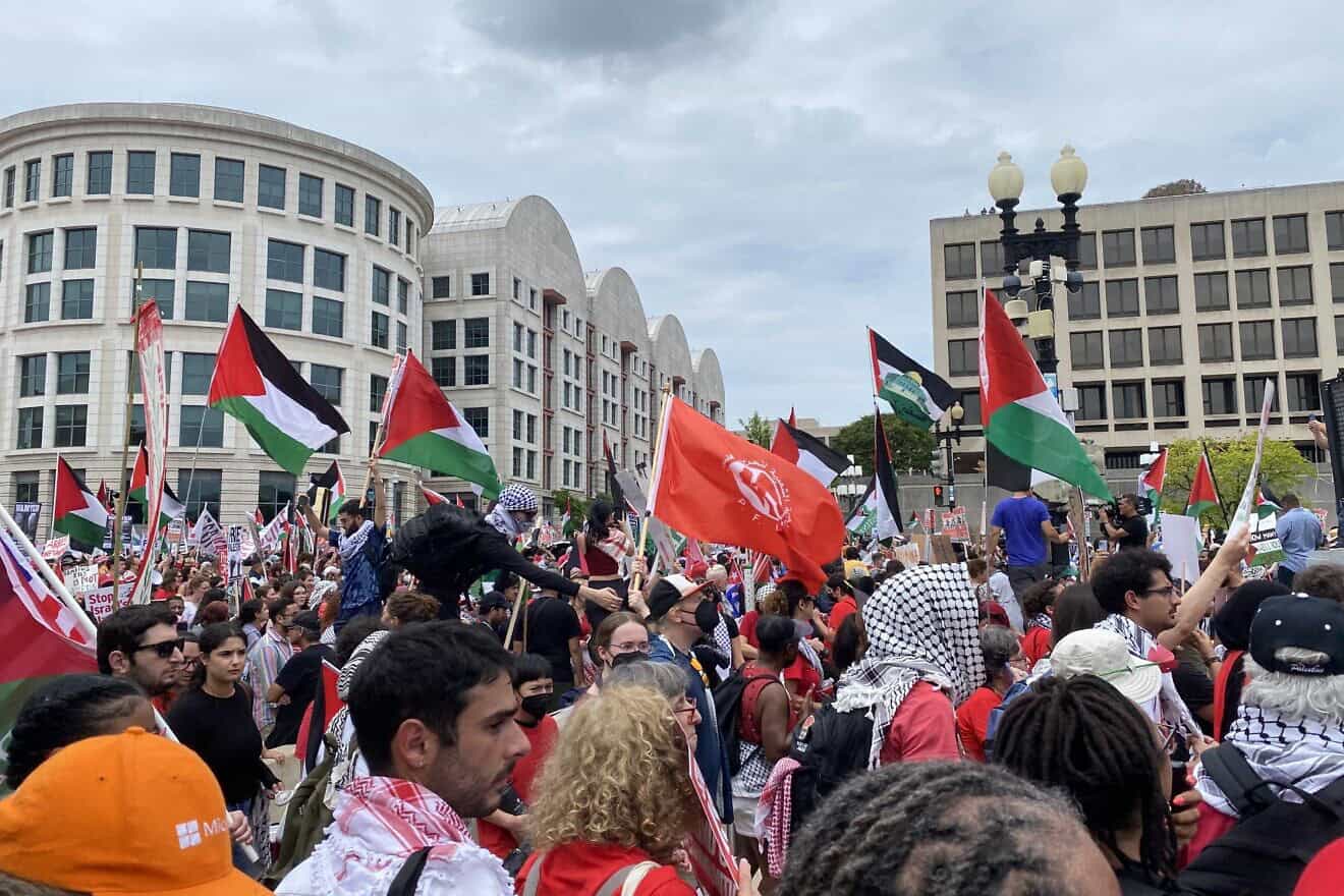 Anti-Israel protesters near the U.S. Capitol while Israeli Prime Minister Benjamin Netanyahu addressed a joint session of Congress on July 24, 2024. Photo by Andrew Bernard.