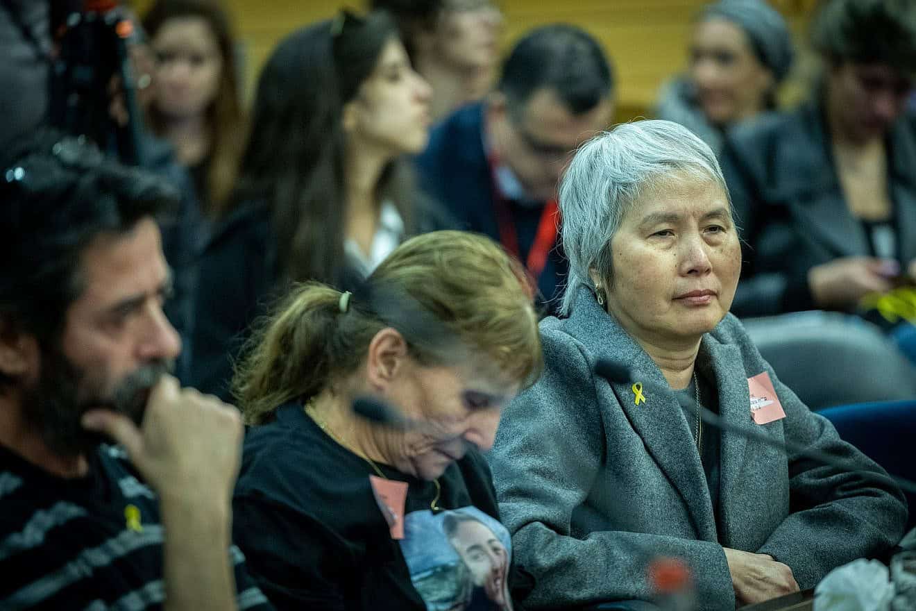 Liora Argamani, mother of hostage Noa Argamani, attends a meeting at the Knesset to lobby for the release of her daughter and the other captives held by Hamas in Gaza, Jan. 9, 2024. Photo by Yonatan Sindel/Flash90.