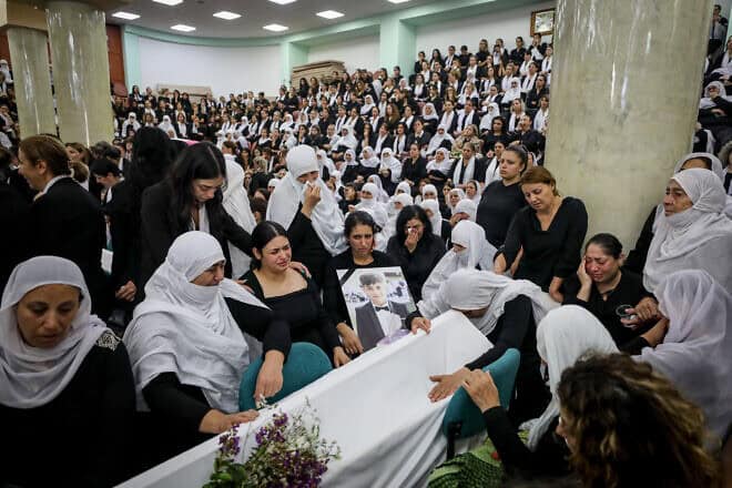 The funeral of children who were killed at a soccer field by a rocket fired from Lebanon, in the Druze town of Majdal Shams in the Golan Heights, July 28, 2024. Photo by Jamal Awad/Flash90.