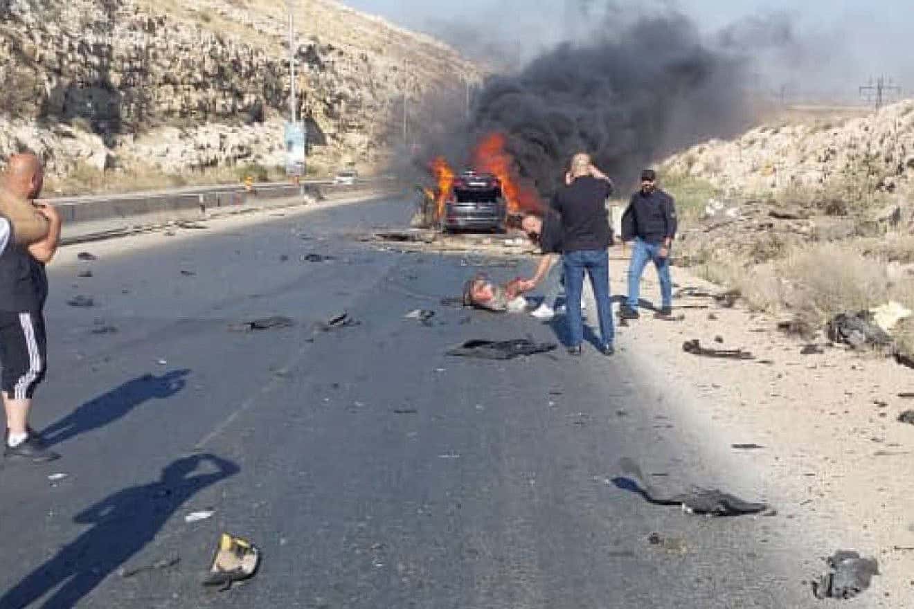 The scene of an alleged Israeli strike on the Damascus-Beirut Highway, July 15, 2024. Credit: X.