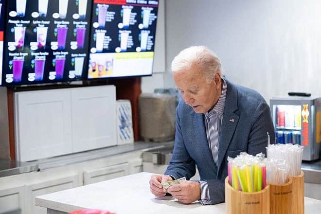 U.S. President Joe Biden visits the No. 1 Boba Tea shop in Las Vegas, Nevada, on Feb. 5, 2024. Credit: Saul Loeb/AFP via Getty Images.