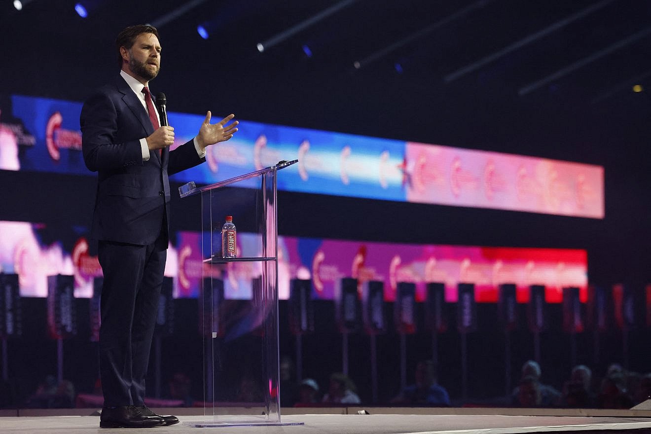 Sen. J.D. Vance (R-Ohio) addresses the conservative Turning Point People's Convention on June 16, 2024 at Huntington Place in Detroit, Michigan. Photo by Jeff Kowalsky/AFP via Getty Images.