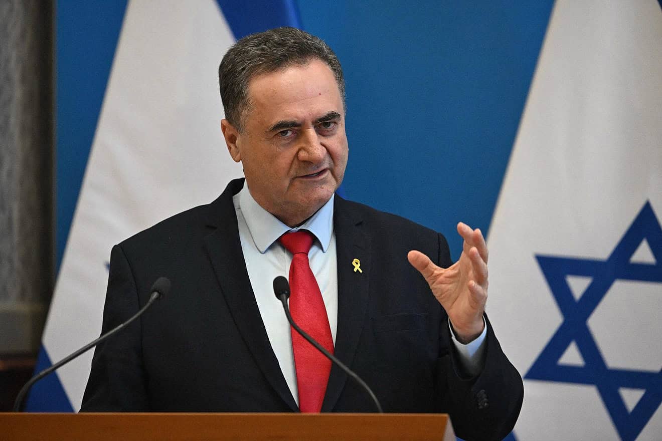 Israel's Foreign Minister Israel Katz at a joint press conference with Hungary's foreign minister at the Foreign Office in Budapest, June 17, 2024. Photo by Attila Kisbenedek/AFP via Getty Images.