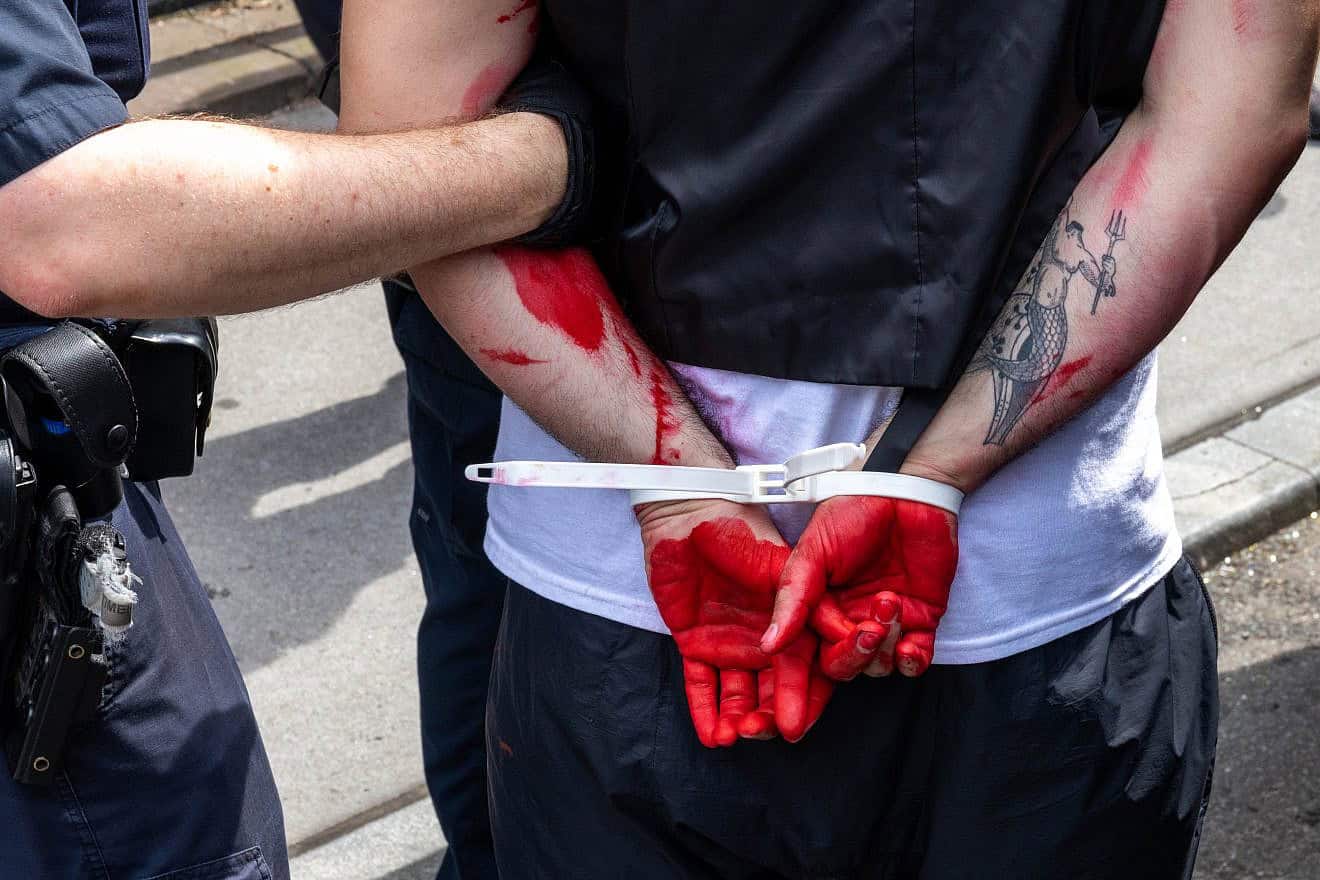 Pro-Palestinian demonstrators block a parade float during the annual Pride March in the West Village in New York City on June 30, 2024. Photo by Alex Kent/Getty Images.