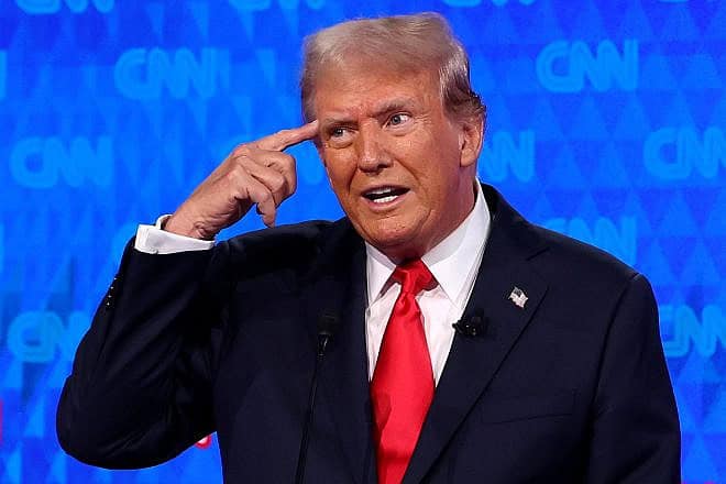 Former President Donald Trump, the 2024 Republican presidential candidate, participates in the CNN Presidential Debate at the CNN Studios in Atlanta on June 27, 2024. Photo by Justin Sullivan/Getty Images.