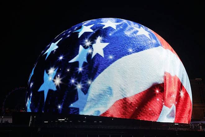 An image of the American flag lights up the 580,000-square-foot Exosphere at Sphere as part of a Fourth of July celebration in Las Vegas on July 4, 2024. Credit: Ethan Miller/Getty Images.