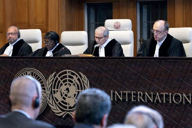 The International Court of Justice (ICJ) delivers a non-binding ruling on the alleged legal consequences of Israeli rule over Judea, Samaria and eastern Jerusalem in The Hague on July 19, 2024. Credit: Nick Gammon / AFP / via Getty Images.