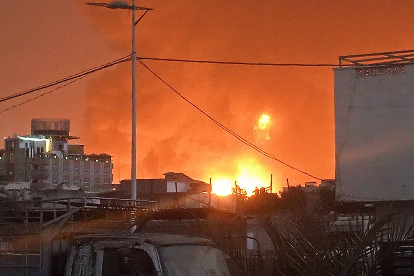 A fire erupts following Israeli strikes in Yemen's Houthi-held port city of Hodeidah, July 20, 2024. Photo by AFP via Getty Images.