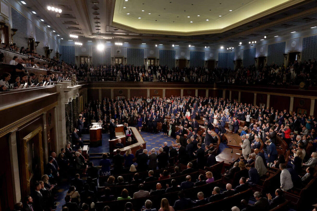 Israeli Prime Minister Benjamin Netanyahu addresses a joint meeting of Congress in the chamber of the House of Representatives on July 24, 2024. Photo by Justin Sullivan/Getty Images.