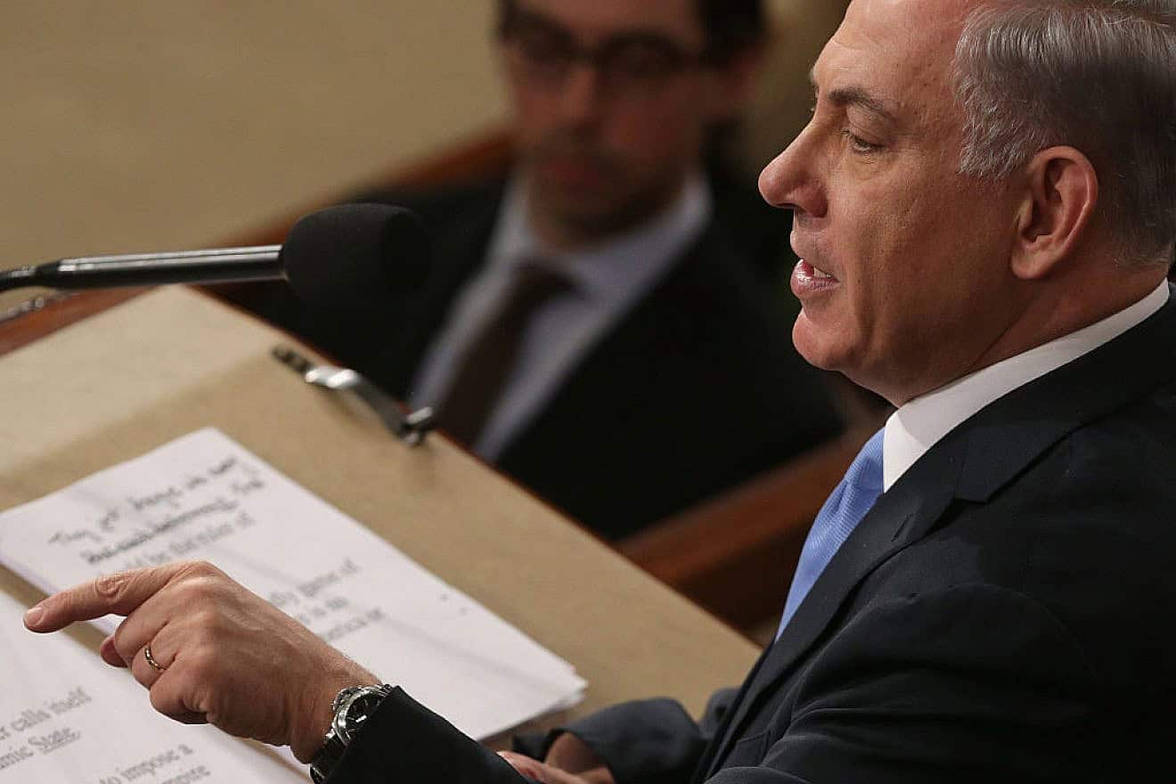 Israeli Prime Minister Benjamin Netanyahu speaks to a joint session of the U.S. Congress on March 3, 2015. Credit: Chip Somodevilla/Getty Images.