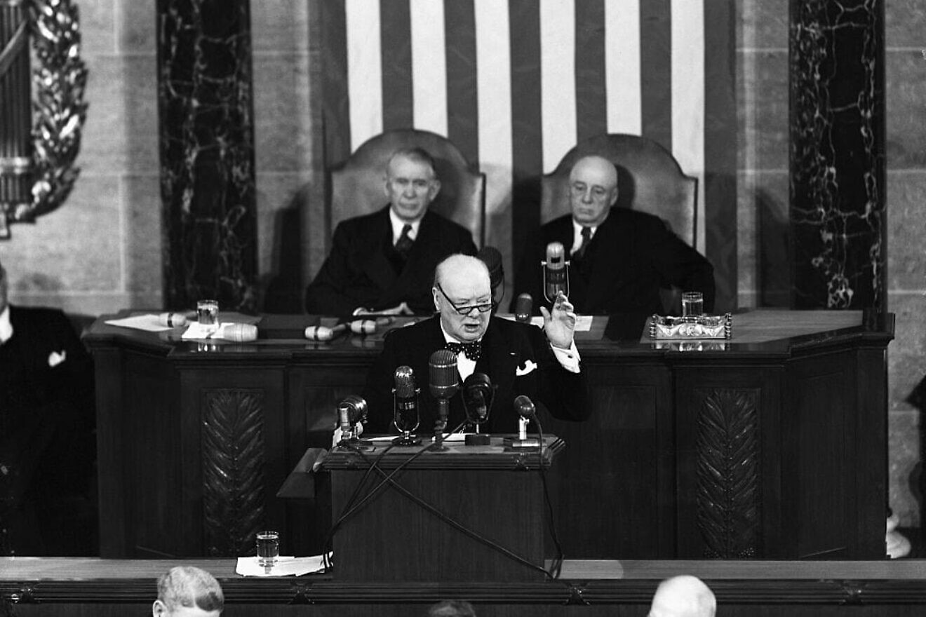 British Prime Minister Winston Churchill addresses a joint session of the U.S. Congress on Jan. 17, 1952. Photo by Bettmann/Contributor via Getty Images.