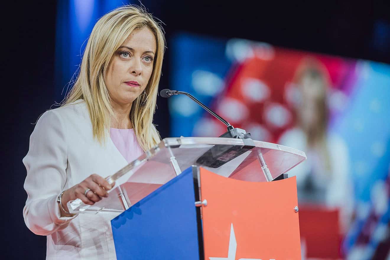 Newly elected Italian Prime Minister Giorgia Meloni at the Conservative Political Action Conference in Orlando, Fla., on Feb. 26, 2022. Source: Vox España via Wikimedia Commons. Newly elected Italian Prime Minister Giorgia Meloni at the Conservative Political Action Conference in Orlando, Fla., on Feb. 26, 2022. Source: Vox España via Wikimedia Commons.