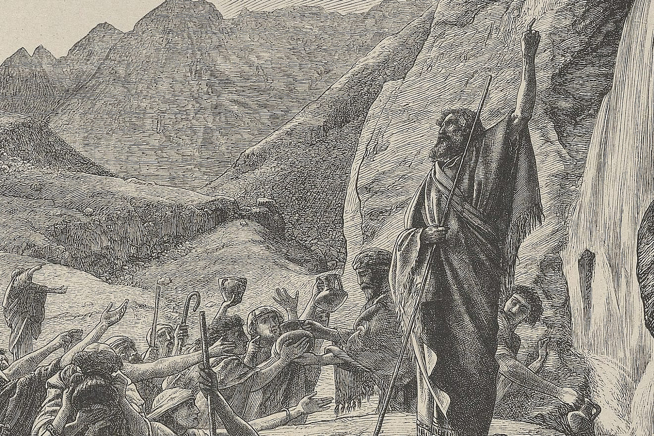 "Moses Strikes the Rock" from Dalziels' Bible Gallery, circa 1865-1881. Source: Metropolitan Museum of Art via Wikimedia Commons.