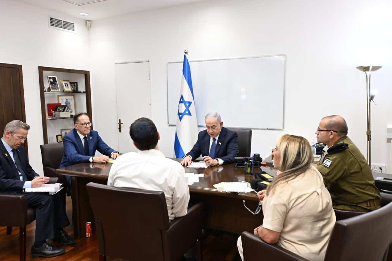 Prime Minister Benjamin Netanyahu holds a security assessment via conference call at the Kirya military headquarters in Tel Aviv, July 30, 2024. Photo by Haim Zach/GPO.