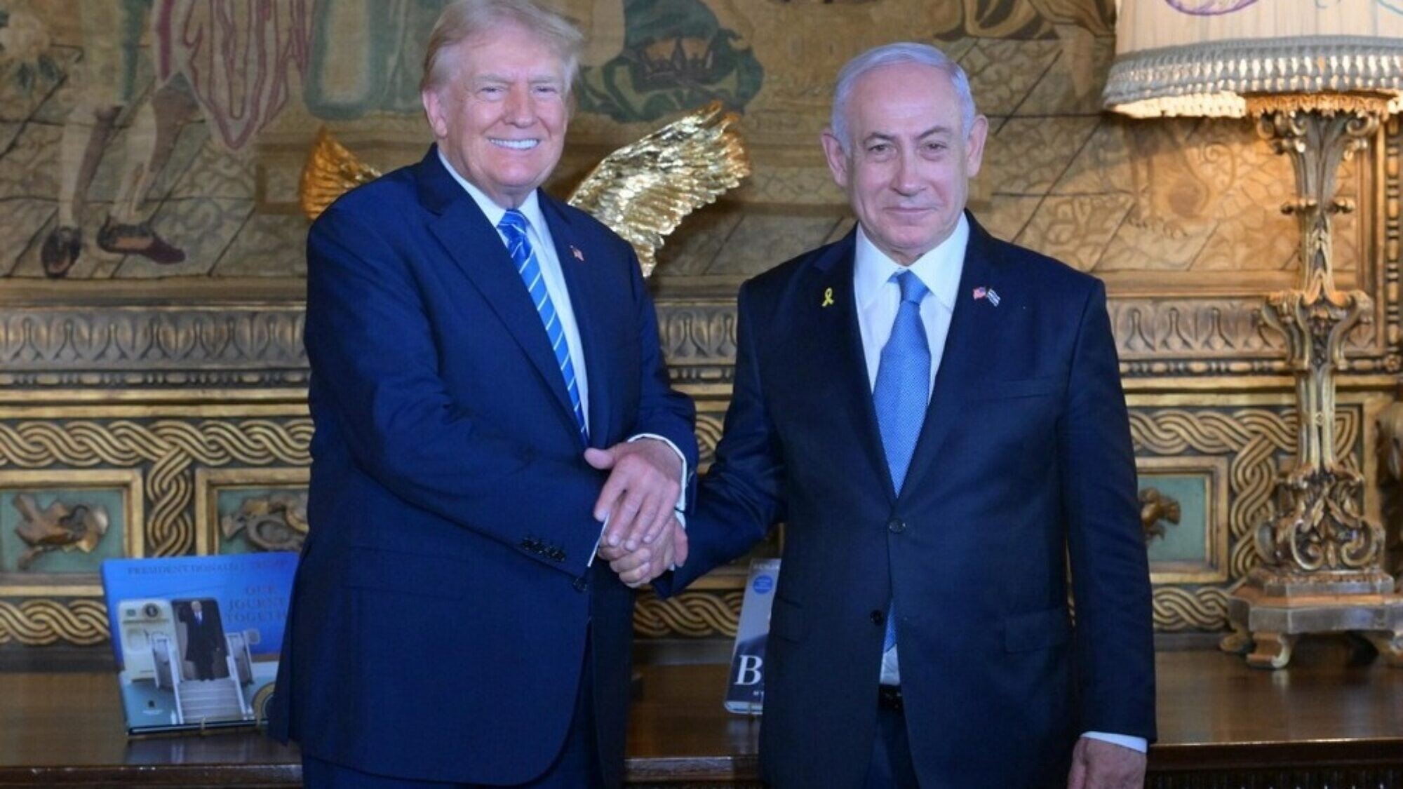 Former U.S. President Donald Trump hosts Israeli Prime Minister Benjamin at his Mar-a-Lago estate in Palm Beach, Fla., on July 26, 2024. Photo by Amos Ben-Gershom/GPO.