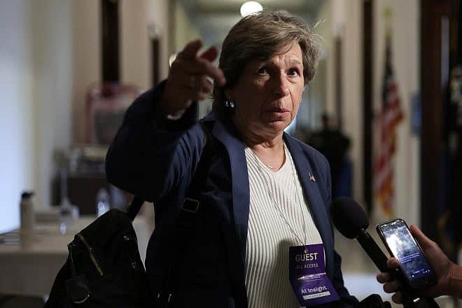 Randi Weingarten, president of American Federation of Teachers, speaks to reporters at the Russell Senate Office Building on Capitol Hill in Washington on Sept. 13, 2023. Photo by Alex Wong/Getty Images.