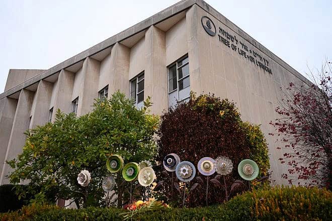 The Tree of Life synagogue in the Squirrel Hill neighborhood in Pittsburgh on the fifth anniversary of the attack on Oct. 27, 2023. Photo by Justin Merriman/Getty Images.